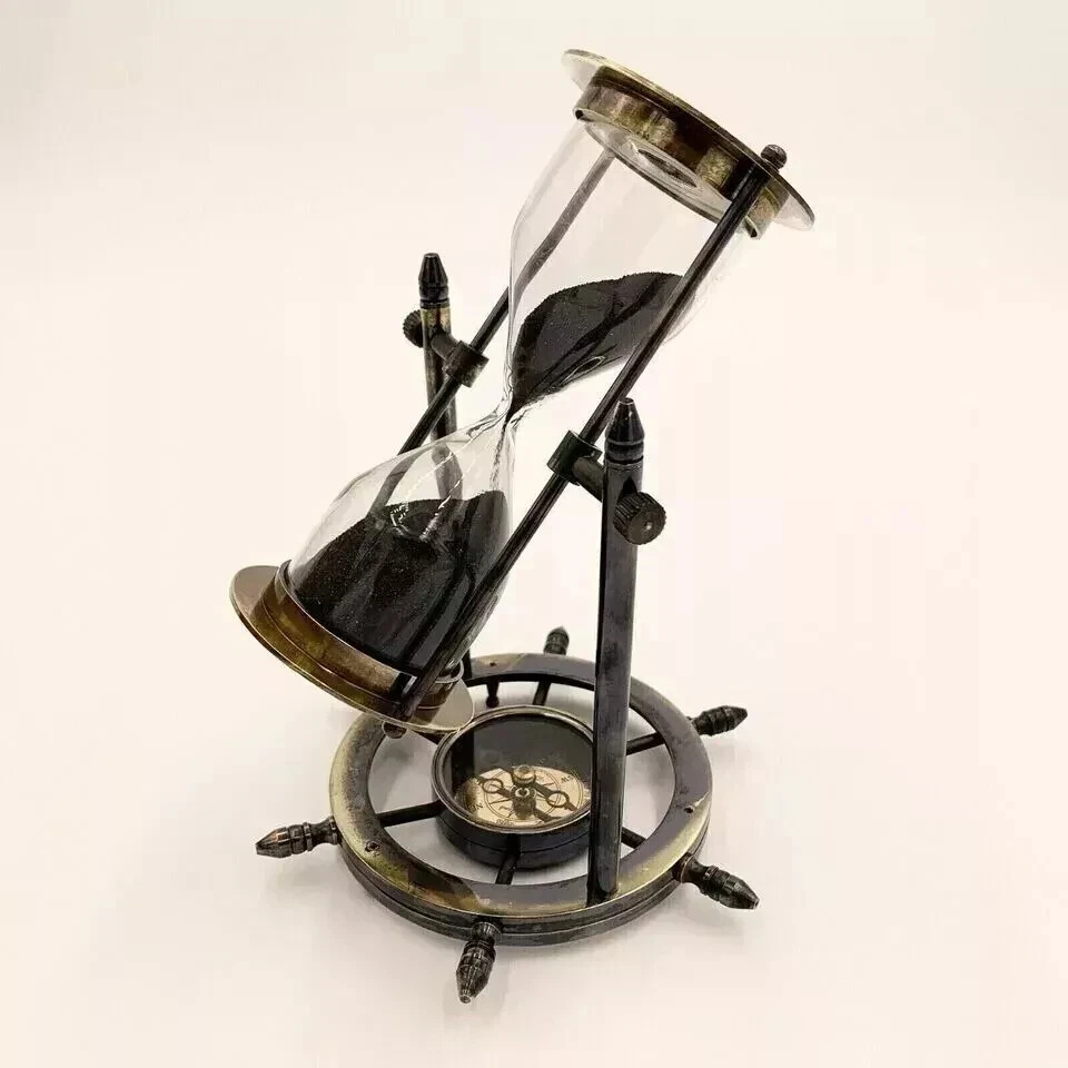 Antique Brass Sand Timer Hourglass w/ Wheel Compass Base Hanging Collectible
Opens in a new window o