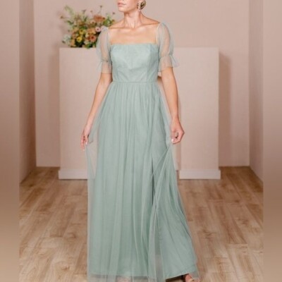 Revelry Maeve Tulle Sage Green Dress Size 0 Front Slit Maxi Square Neckline | eBay Revelry Maeve Tulle Sage Green Dress Size 0 Front Slit Maxi Square Neckline | eBay