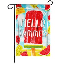 NEW G128 Garden Flag Hello Summer Watermelon Popsicle 12x18IN Blockout