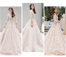 Autumn/Winter Pearl Beaded long Hepburn train Wedding Dress