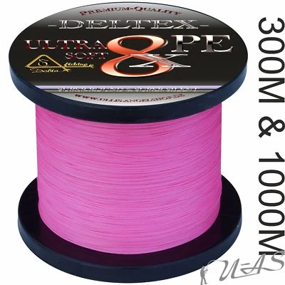 Deltex Ultra Soft Pink 300M & 1000M 8 Fach Rund Geflochtene Angelschnur Kva