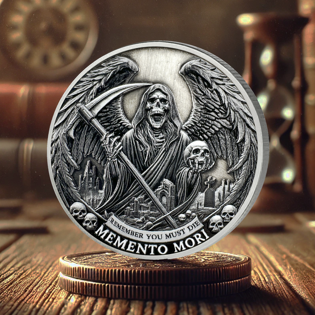 Grim Reaper Is Coming Skull Memento Mori Coin Stoic Challenge Coin