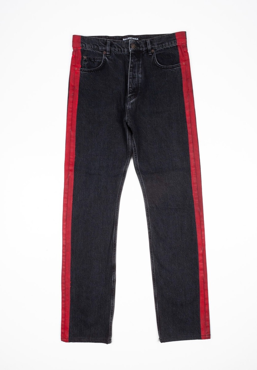 Balenciaga Red Stripe Denim Jeans Balenciaga Men Jeans Red Stripe