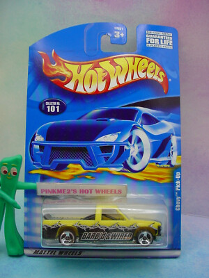 2001 Hot Wheels CHEVY PICK-UP #101 yellow;3sp;metal;BARB'D&WIRED   mainline