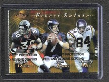 1999 Topps Finest Salute Gold Refractor Diecut #FS Elway, Davis, and Moss 