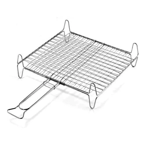 Ompagrill Griglia barbecue rete doppia con piedi acciaio (45x40cm) Cromo lucido