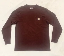 Carhartt Mens Medium Long Sleeve T-Shirt Maroon Loose Fit Workwear Heavyweight