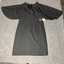 Marina Women Evening Formal Black Dress W/ Sheer Cape V-Neck Sz 12 NWT