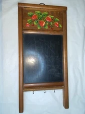 Vtg Slate Chalkboard w/ Key Holder Wood Painted strawberries sign Mary jaspe
