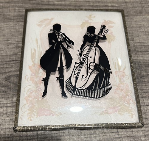 Vintage konvexe umgekehrte Gemälde viktorianisches Paar Schwenkbrücke malerisch 4" x 5" - Bild 6 von 6