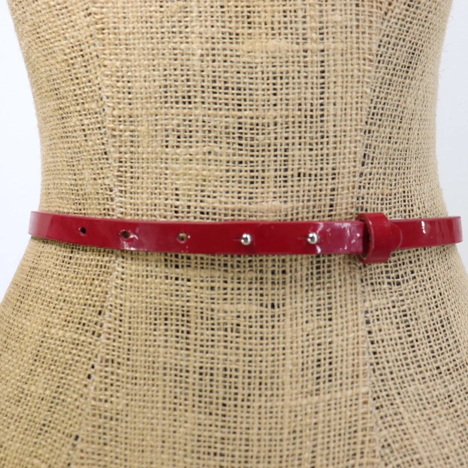 White House Black Market Dress Belt Women XS Red Patent Leather Bow Silver Tone - Image 4 of 4