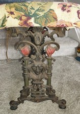 RARE 1920 ART DECO CAST IRON BENCH Devil Ghoul Face Spectre Torches Red Flames
