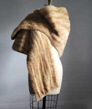 VTG DARK BLOND GENUINE MINK FUR EXTRA LONG STOLE WRAP SHAWL Excellent Condition