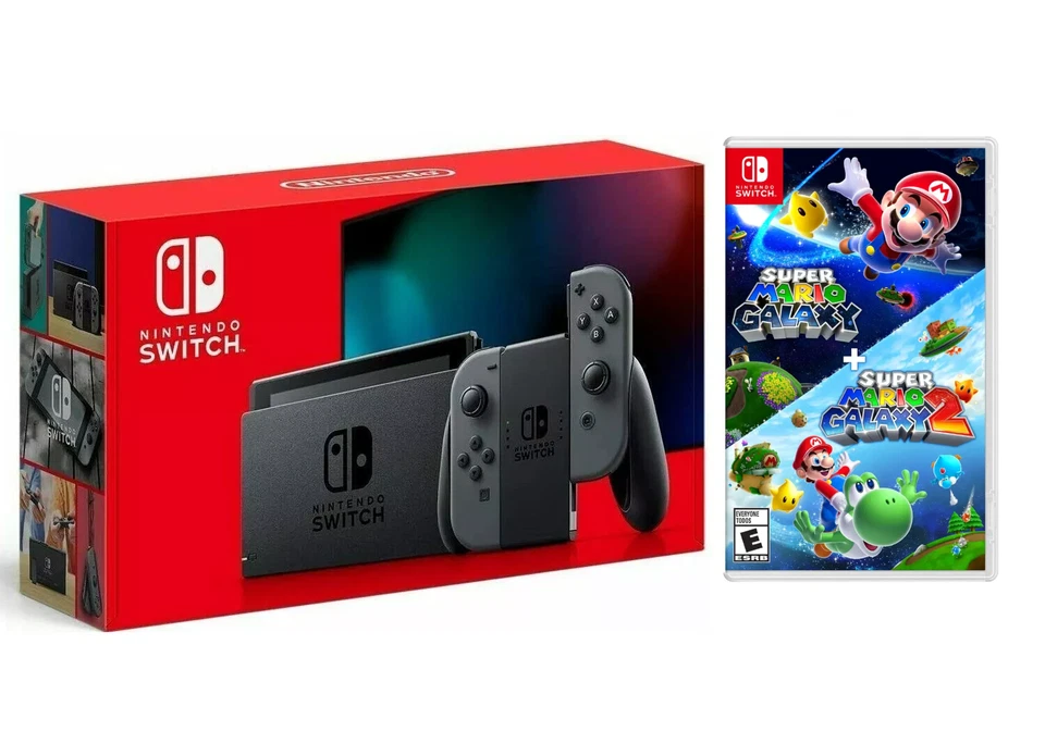 Consola Nintendo Switch Gris + Super Mario Galaxy 1 y 2 ✨ Paquete de 2 Consola de Juegos