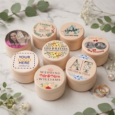 Personalised Wooden Ring Box UV Printed Custom Message For Engagement & Wedding