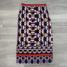Zara Skirt Womens Small Multicoloured Midi Side Slit Geometric Print Aztec Bold