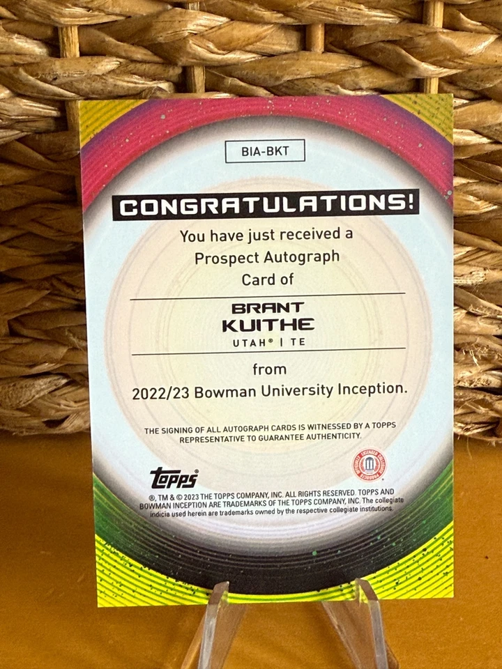 R1983 2022-23 Bowman U Inception Auto Brant Kuithe Gold 50/50 Utah - Image 2 of 2