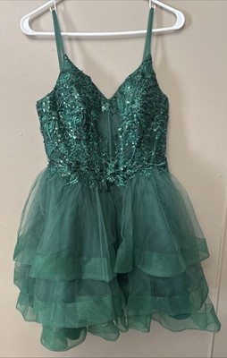 Women Juniors Teens Green Fit & Flare Fancy Dress Size 4