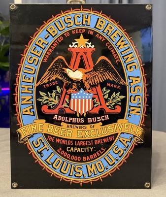 Vintage Anheuser Busch Brewing  Porcelain Sign 12 X 9  Ande Rooney 