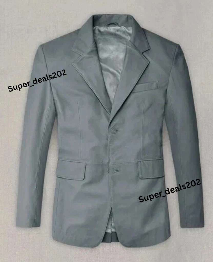 Men Lambskin Leather Blazer Gray Formal Wedding Stylish Soft Handmade Jacket Fit