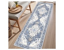 Washable Hallway Runner Rug 2x6 Kitchen Rugs with Non Slip Backing Vintage Blue