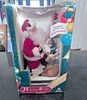 Holiday Creations Musical Illuminated Holiday Scene   Santa & Reindeer   NIB  