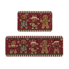 Gingerbread with Candy Cane Christmas Kitchen Rugs Set of 2, Winter Snowflake...