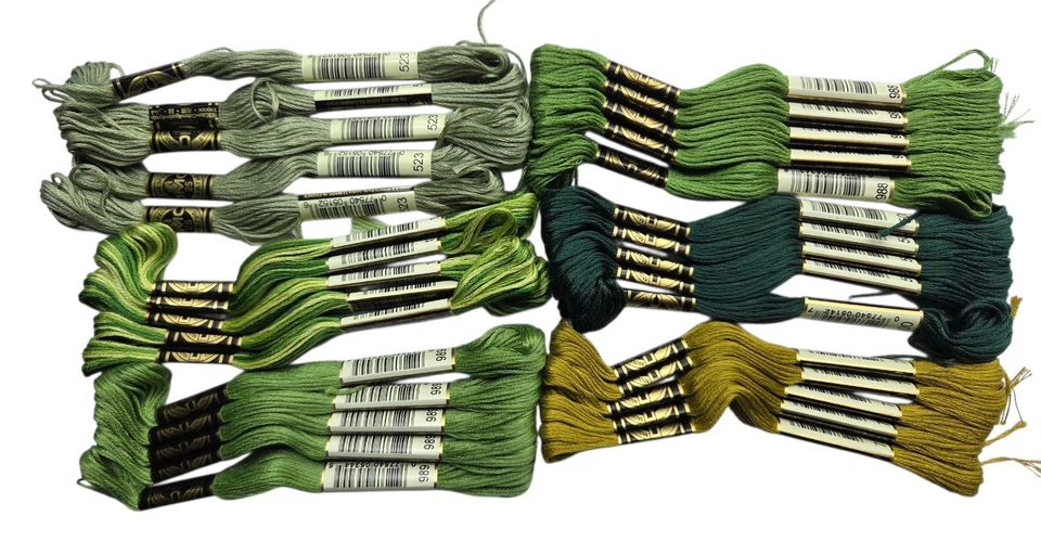 DMC 30 Skeins Mouline Special 25 Thread Greens 122 500 523 733 988 989 Floss - Image 4 of 4