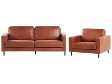 Modernes Wohnzimmer Set Sofa Sessel Lederoptik in Goldbraun Savalen