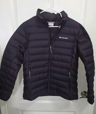 Columbia Womens Large 650 Duck Down Dark Purple Puffer Jacket Full Zip Pockets