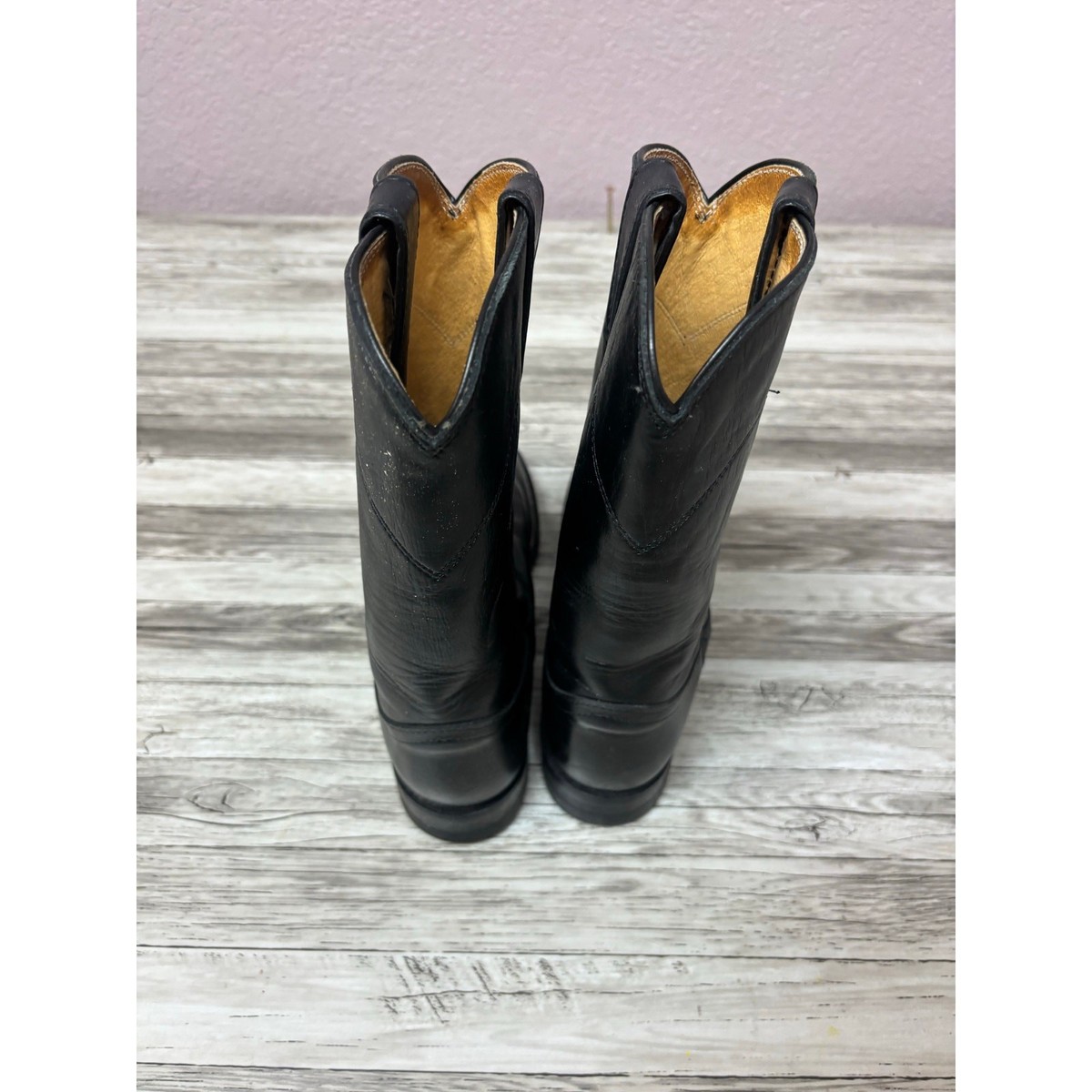Justin Mens Size 8B Black Leather Cowboy Boots Western  display picture 3