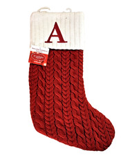 St Nicholas Square Cable Knit Initial Letter A Christmas Stocking 21" Red/White