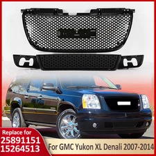 For GMC Yukon XL Denali 2007-2014 Front Bumper Upper+Lower Grille Gloss Black