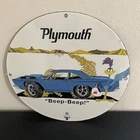 VINTAGE PLYMOUTH BEEP-BEEP OIL MOTOR GASOLINE PORCELAIN SIGN