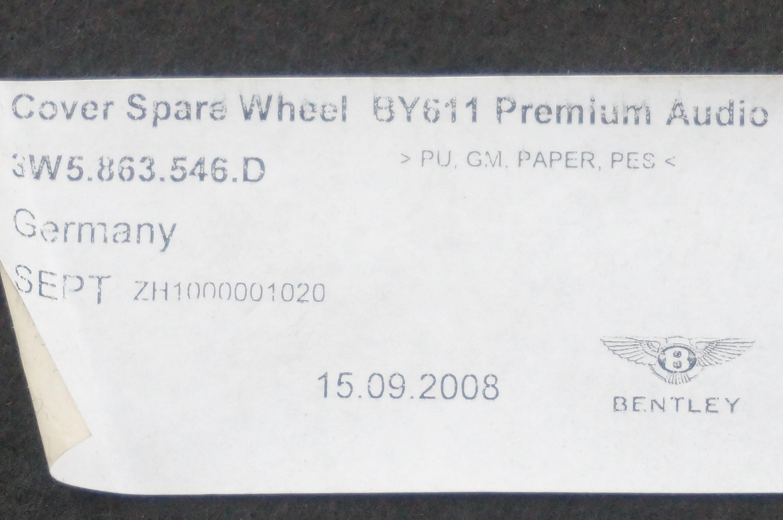 Rear Trunk Spare Tire Hard Cover 3W5863546 Bentley Continental Flying Spur 06-12