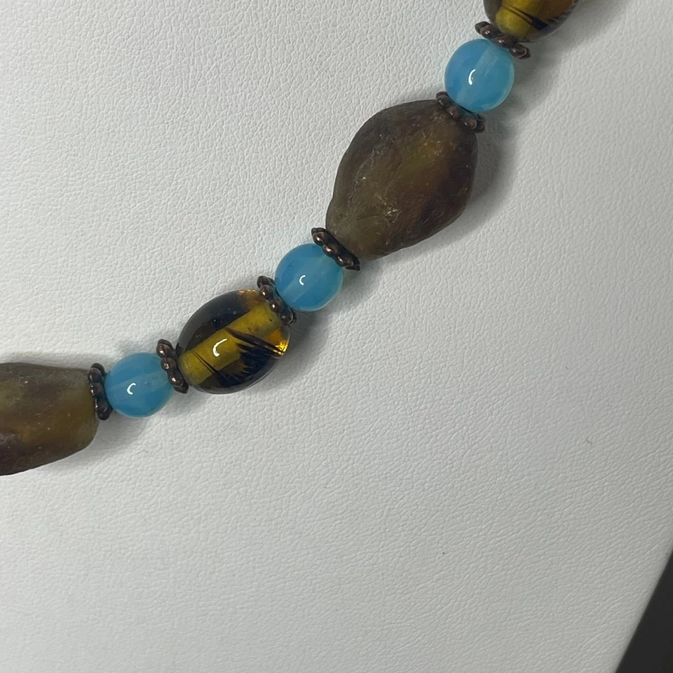 collar cuentas marrón y turquesa color cristal y cristal look cuentas tribal Foto 2 de 4