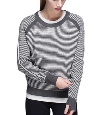 Lululemon Womens Devi Crew Gray White Stripe Size 6 Pullover Sweater Errands