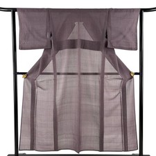 JAPANESE KIMONO TSUMUGI Ash purple 152cm 5 ft 0 in PURE SILK AA9790