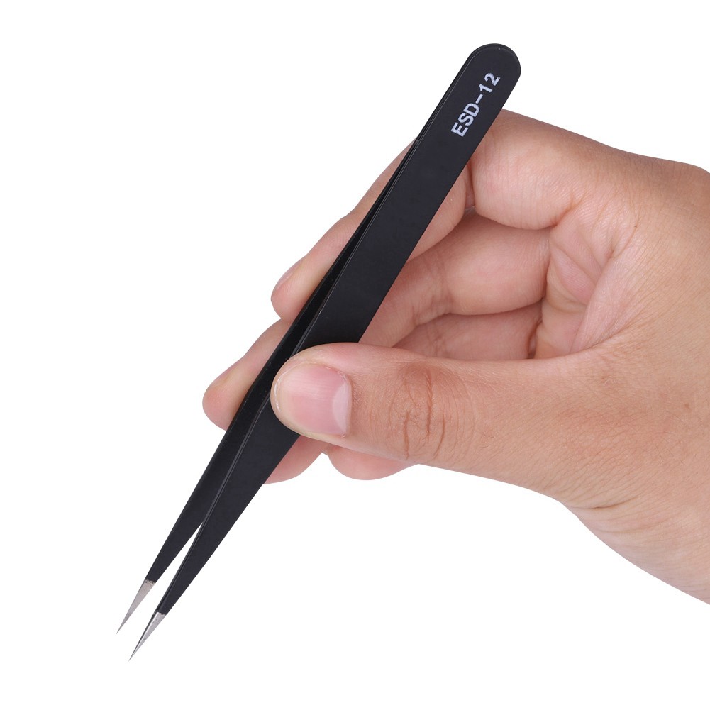 *Hot ESD 12 Safe Anti Static Stainless Steel Tweezers Maintenance Repair Set☜