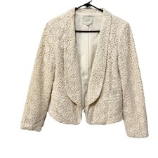 Ann Taylor LOFT Size 2 Floral Lace Blazer Jacket Cream Ivory Open Front Career