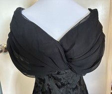 Vintage 1980's Black Damask Chiffon Jessica McClintock Event Wiggle Dress US 8