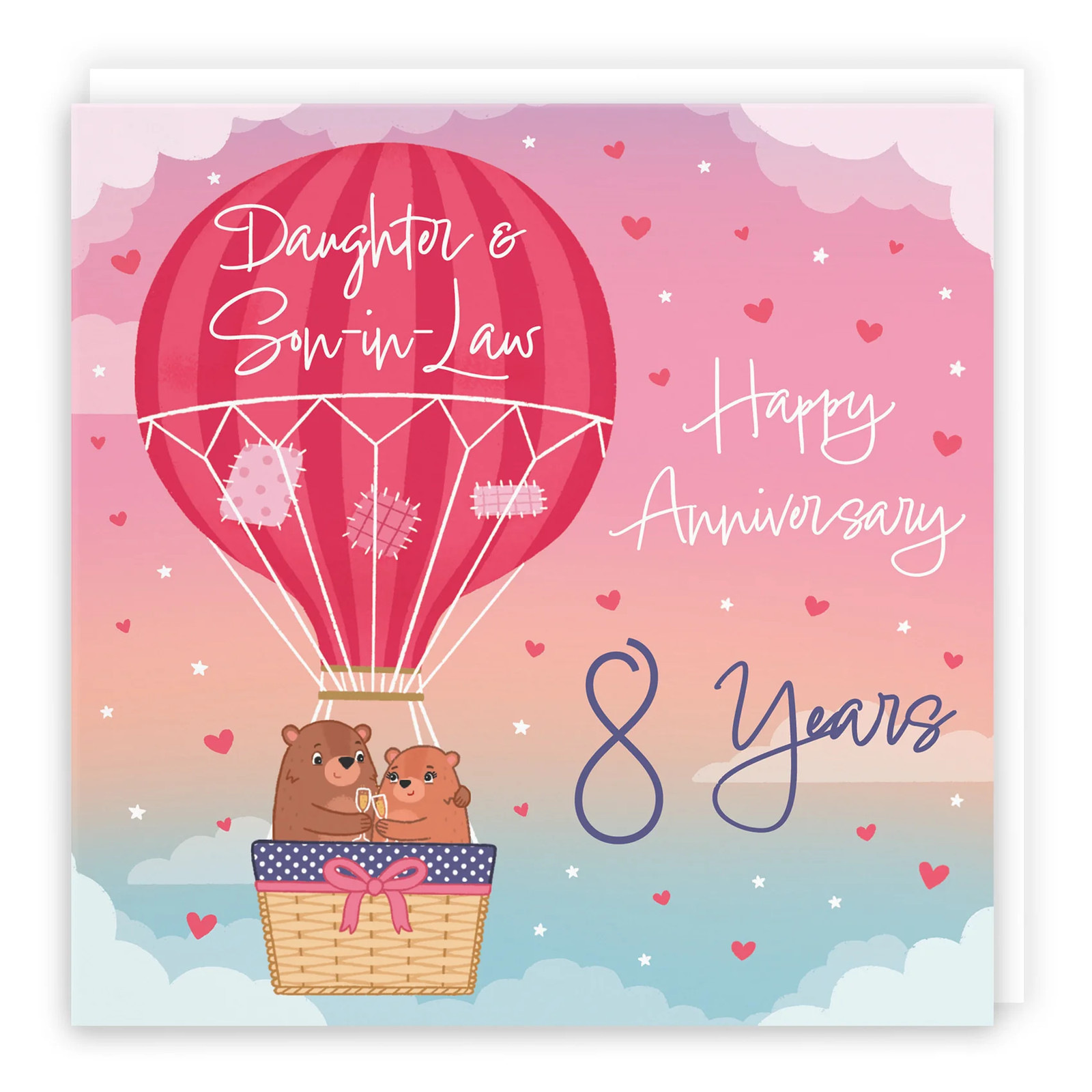 8th Daughter And Son-in-Law Hot Air Balloon Anniversary Card Cute Bears