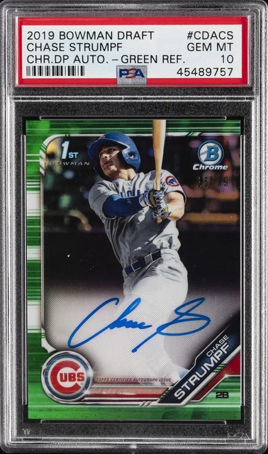 2019 Bowman Draft Chrome Draft Picks Auto Green Ref Chase Strumpf /99 PSA 10