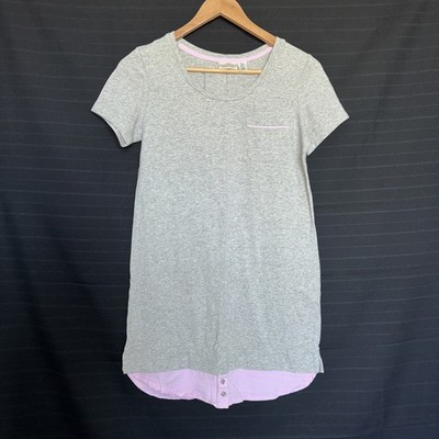 Max Studio Sleepwear Gray Pink Gingham Short Sleeve Night Gown Pajama XS