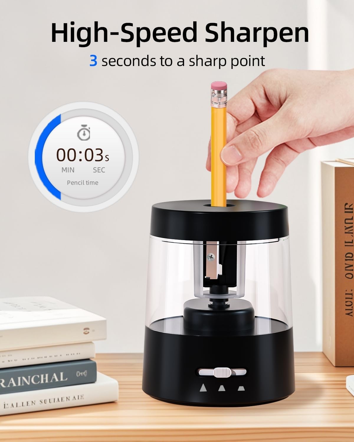 ZMOL Electric Pencil Sharpener for Colored Pencils, Auto Stop,Battery Black 