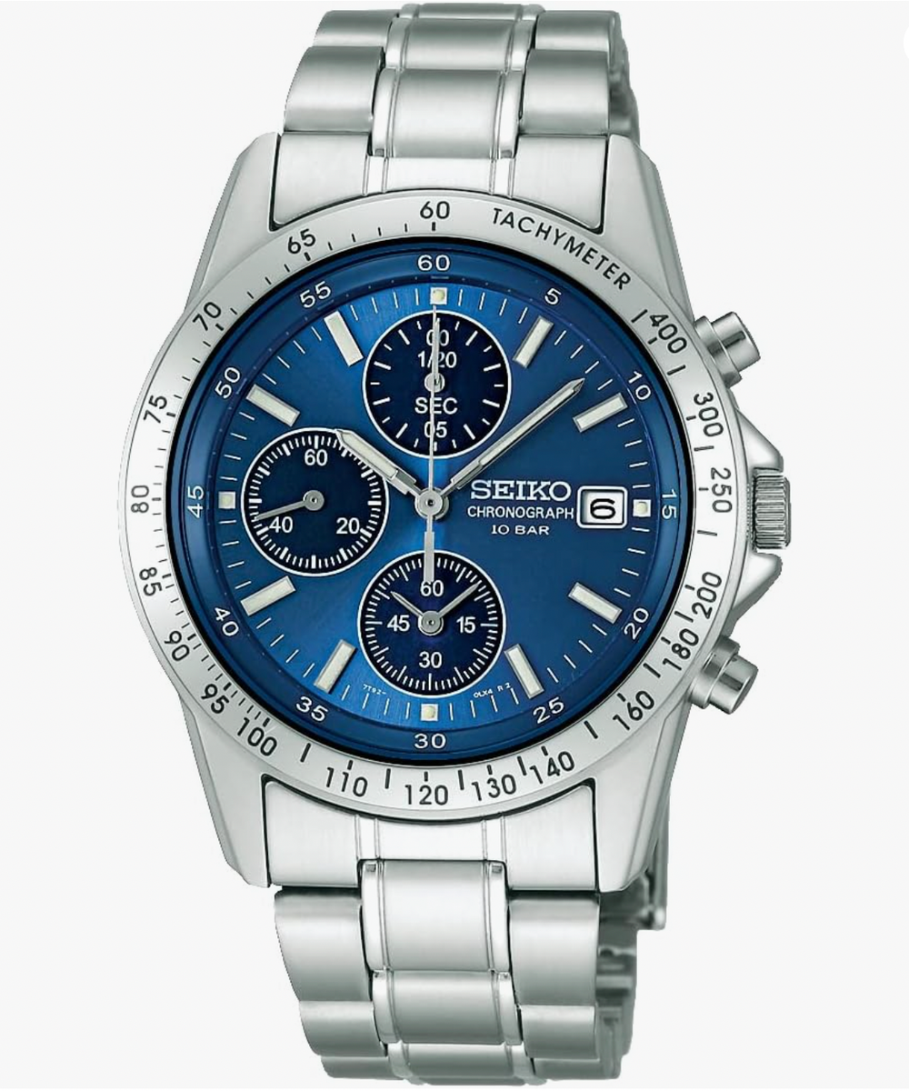 SEIKO SPIRIT SBTQ071 Blue Silver Chronograph Men's Watch in Box