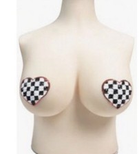Heart Shaped Checkered Black White Red Sequined Nipple Covers One Size
