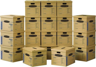 Medium Classic Moving Boxes, 20-Pack Tape-Free Assembly, Lidded Boxes