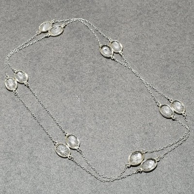 White Topaz 925 Sterling Silver Gemstone Gift Jewelry Chain Necklace 36'' CH 161