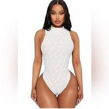 FASHION NOVA LEILANI TEXTURED MINIMALIST WHITE BODYSUIT XL